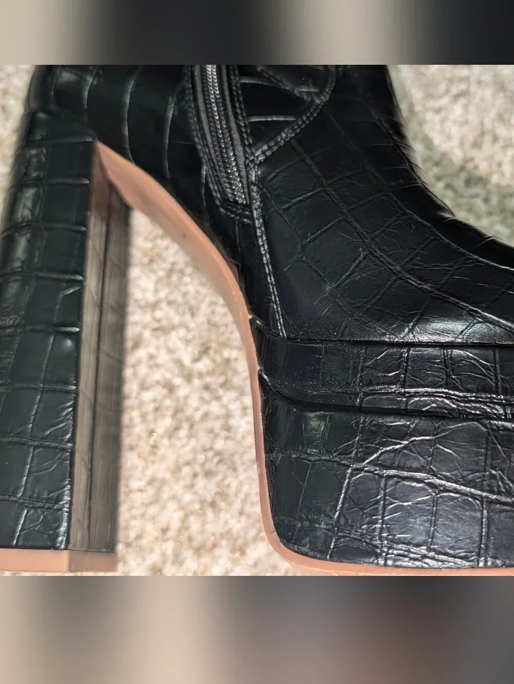Black Croc-Embossed Platform Block Heel Boots - Women Size 6